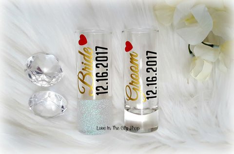 His and Her Bride and Groom Shot Glasses - love-in-the-city-shop