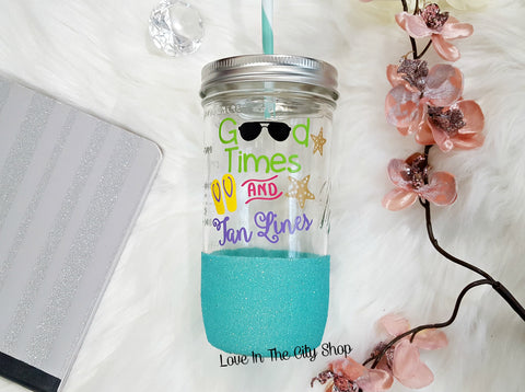 Good Times and Tan Lines Tumbler (Glass Tumbler) - love-in-the-city-shop