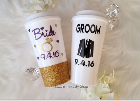 Bride and Groom Travel Mugs - love-in-the-city-shop