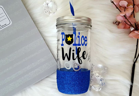 Police Wife Tumbler (Glass Tumbler) - love-in-the-city-shop