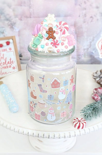 Pastel Christmas Candy Jar - Gingerbread Designs