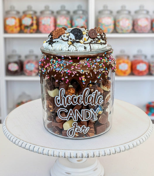 Chocolate Candy Jar with Chocolate Drip and Sprinkles