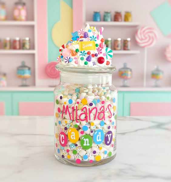Personalized Name Candy Jar with Polka Dots