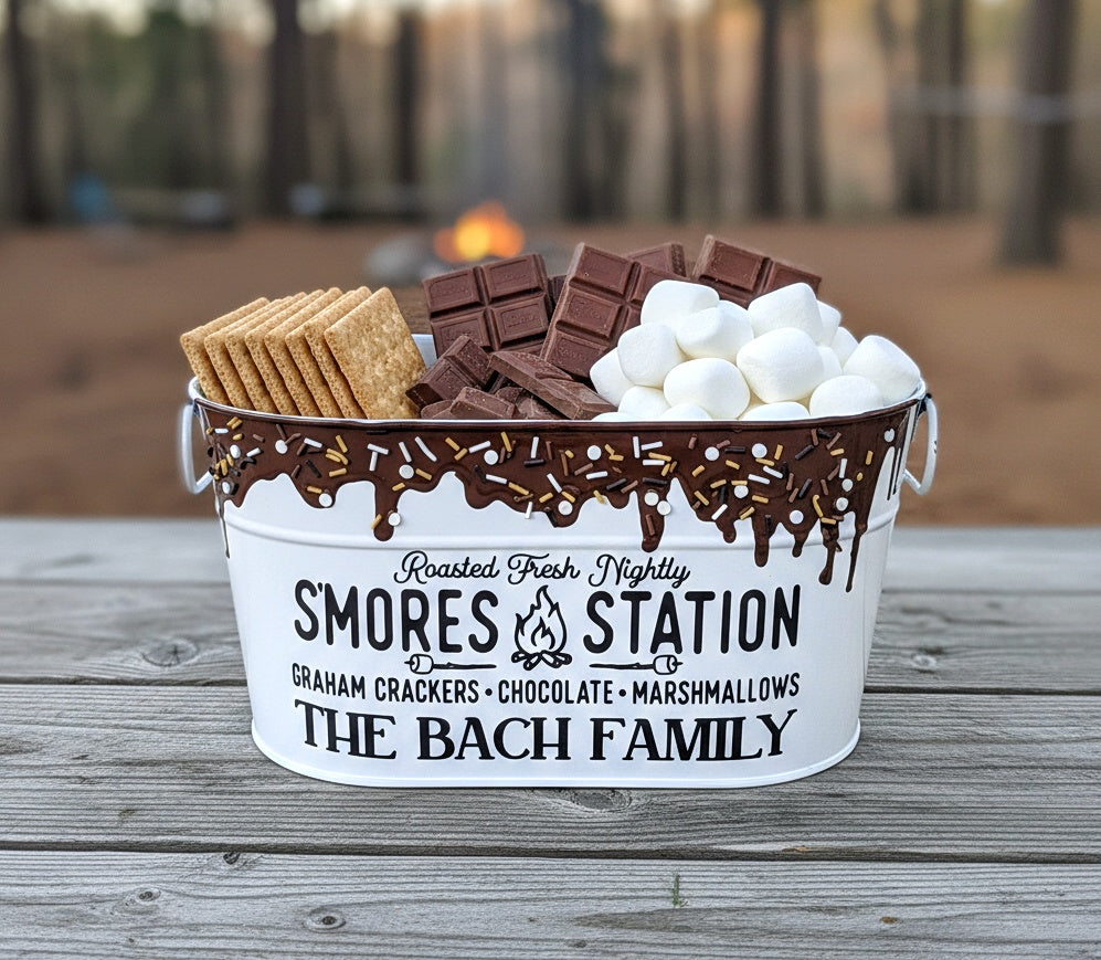 Personalized Metal s'more caddy for a camping smores