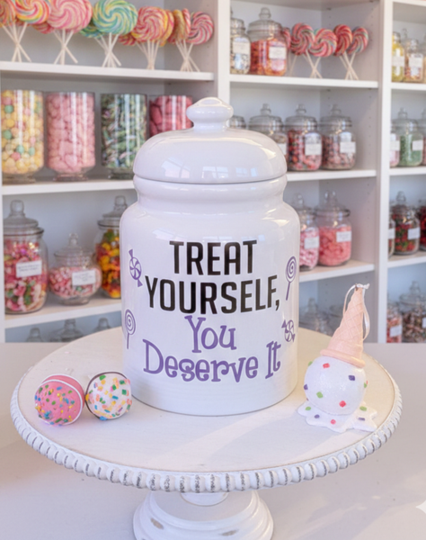 Treat Yourself Ceramic Candy Jar With Lid - Self Care Jar