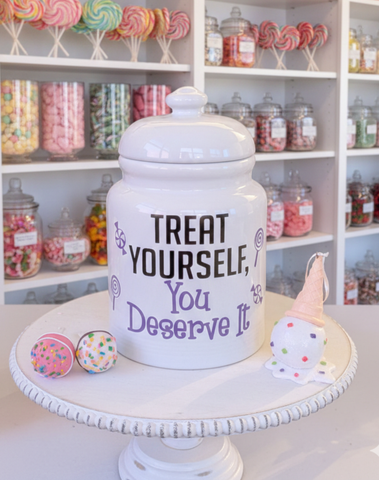 Treat Yourself Ceramic Candy Jar With Lid - Self Care Jar
