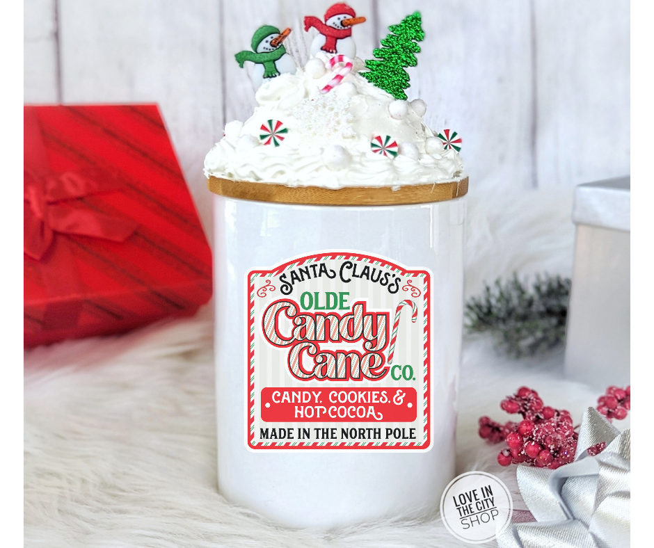 Christmas Candy Cane Ceramic Candy Jar 25oz