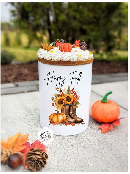 Fall Pumpkin Sunflower Ceramic Candy Jar 25oz