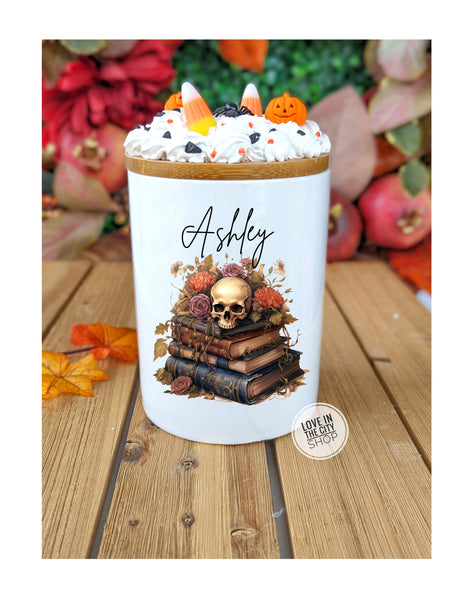 Halloween Skeleton Ceramic Candy Jar 25oz