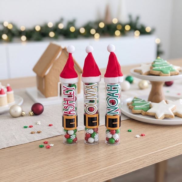 Personalized Christmas Candy Tube Favors with Santa Hat