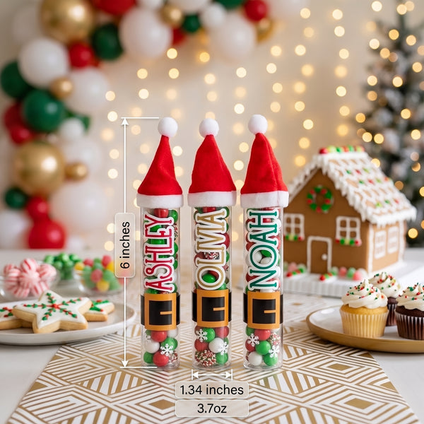 Personalized Christmas Candy Tube Favors with Santa Hat