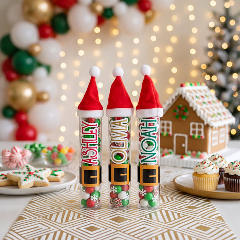 Personalized Christmas Candy Tube Favors with Santa Hat