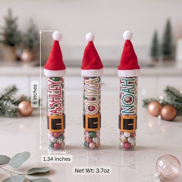 Personalized Christmas Candy Tube Favors with Santa Hat