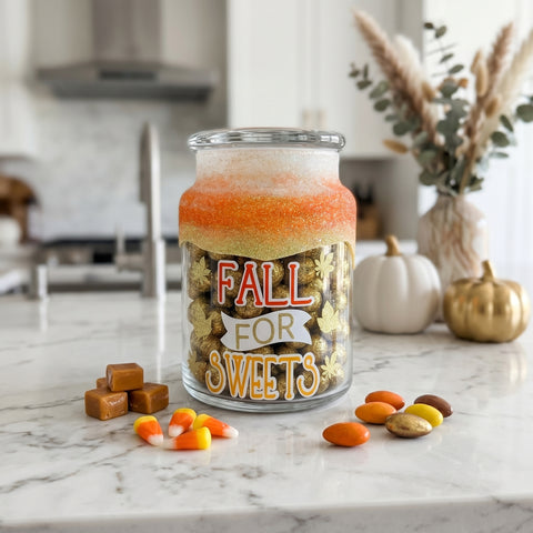 Candy Corn Candy Jar - Fall Themed Glass Candy Jar