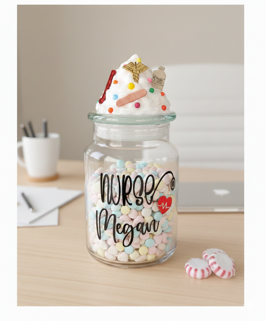 Personalized Nurse Candy Jar with Decorative Lid