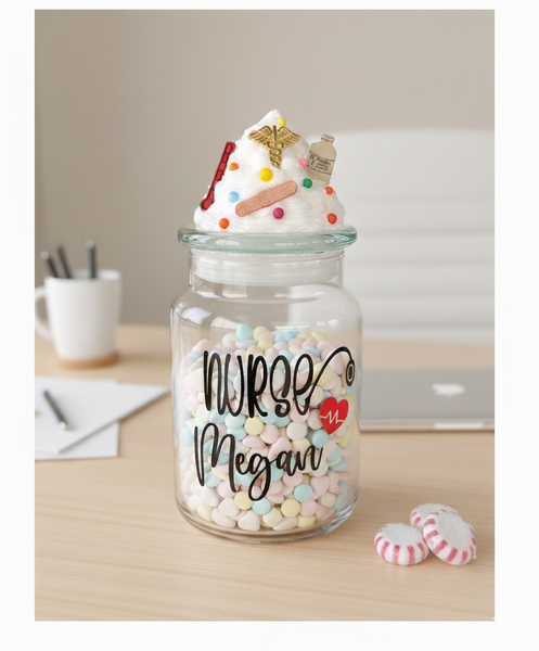 Personalized Nurse Candy Jar with Decorative Lid