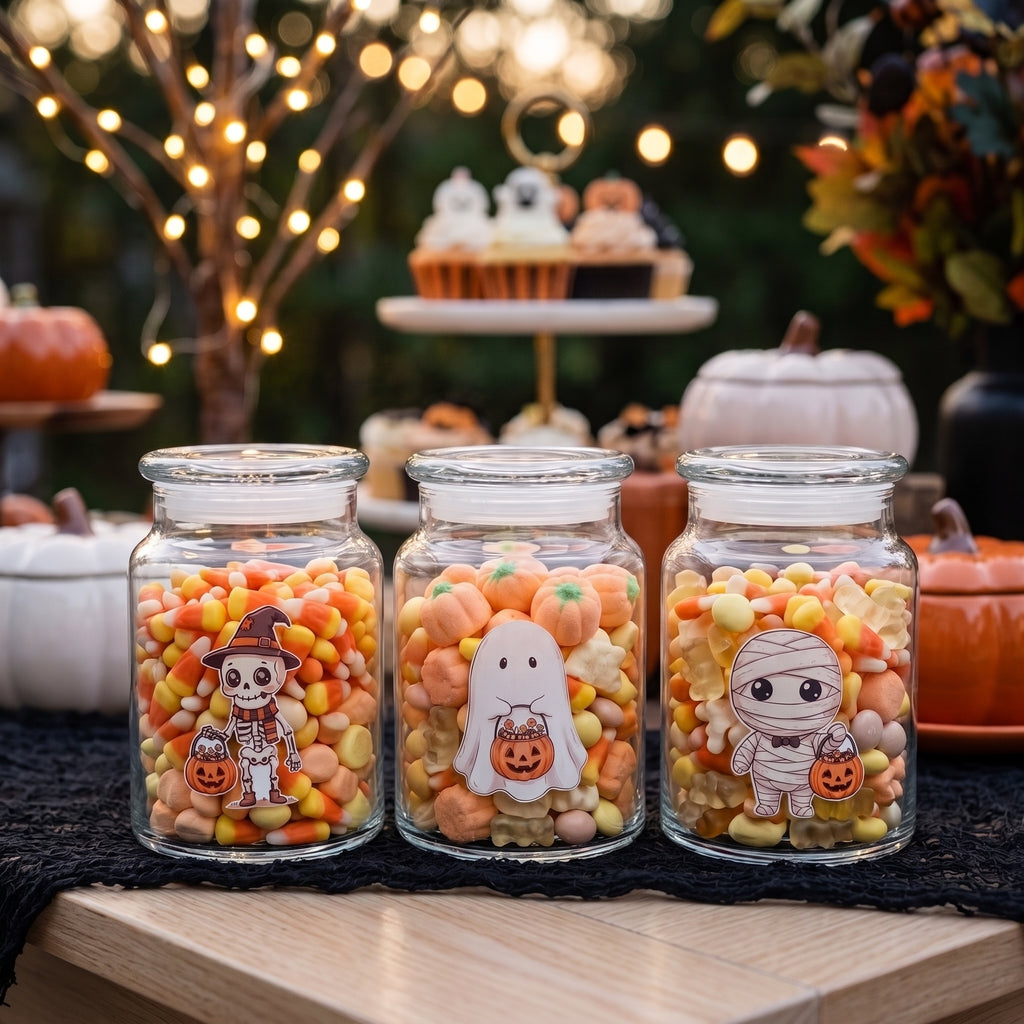 Halloween Vintage Ghost, Skeleton, Mummy Candy Jar