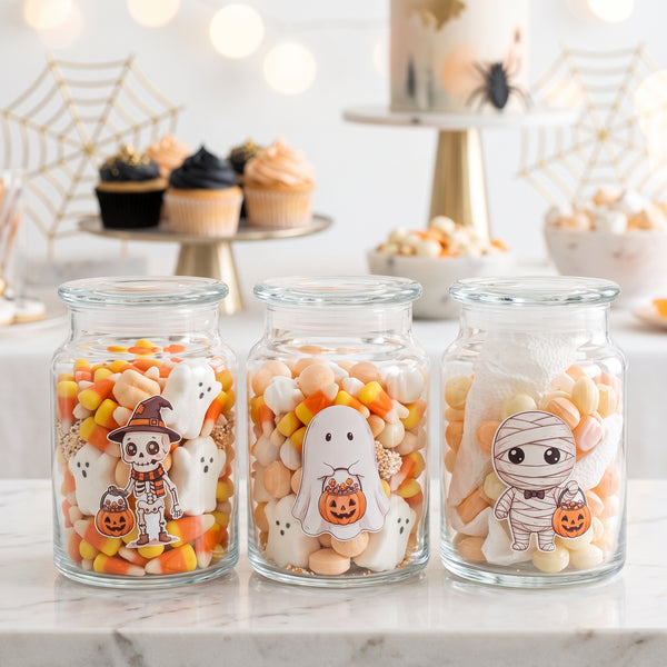 Halloween Vintage Ghost, Skeleton, Mummy Candy Jar