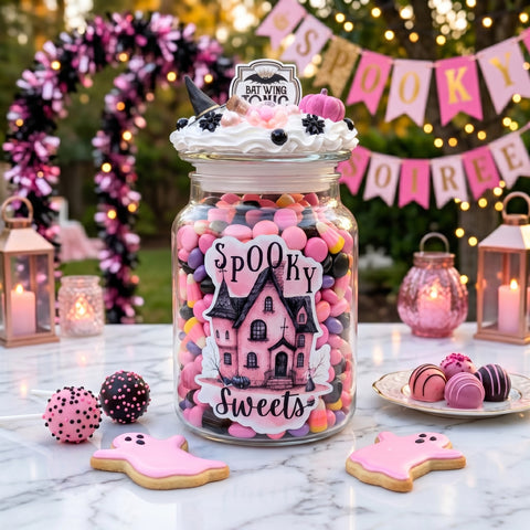 Pink Halloween Candy Jar - Pink and Black Halloween