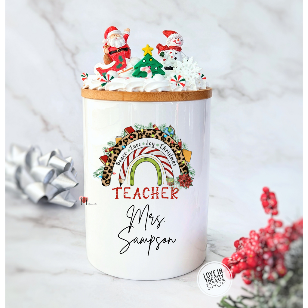 Teacher Christmas Ceramic Candy Jar 25oz