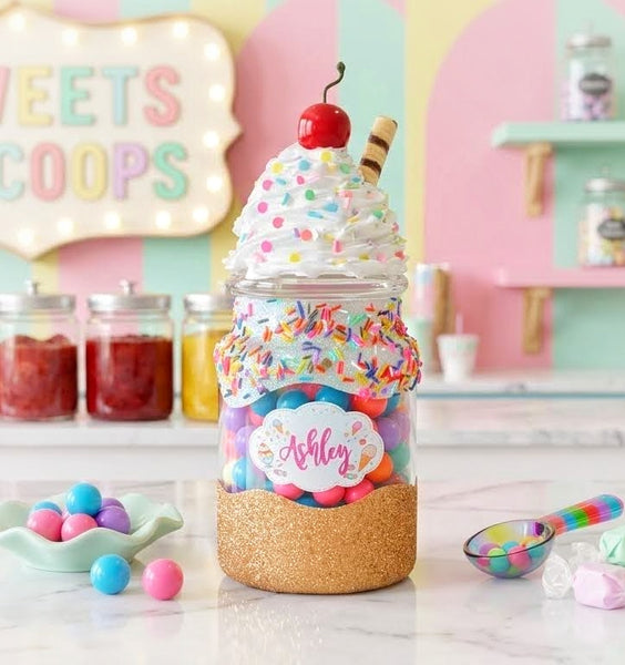 Personalized Ice Cream Sundae Candy Jar with Frosting