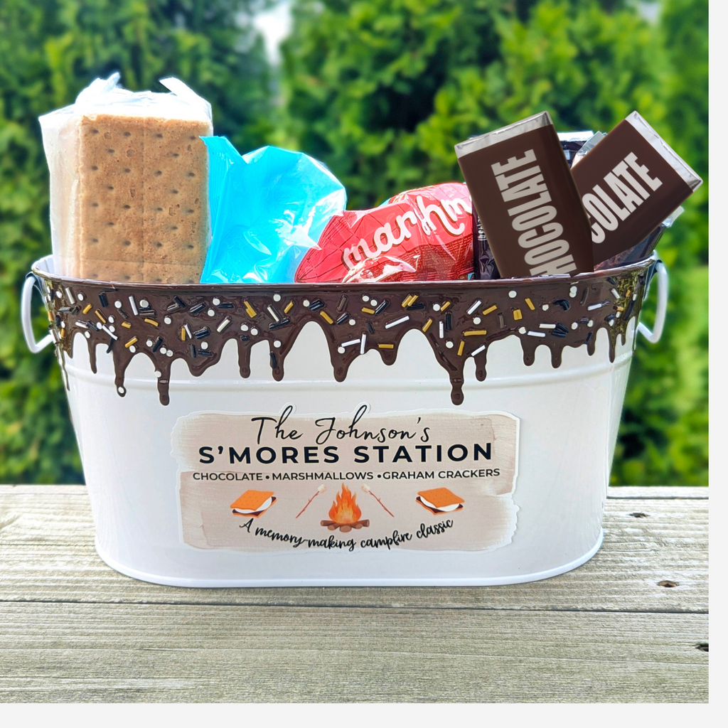Personalized Metal s'more caddy for a camping smores