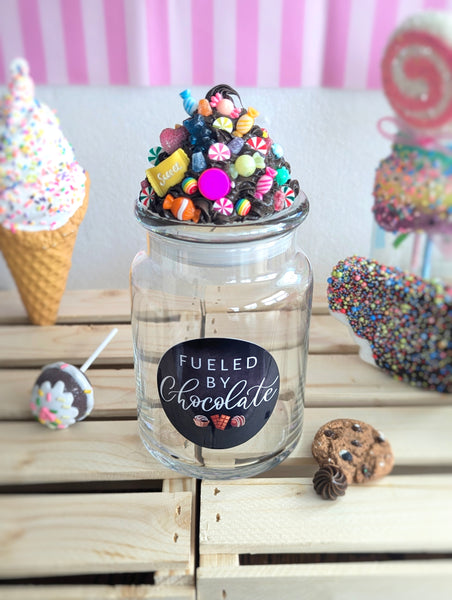 Fueled By Chocolate Glass Candy Jar