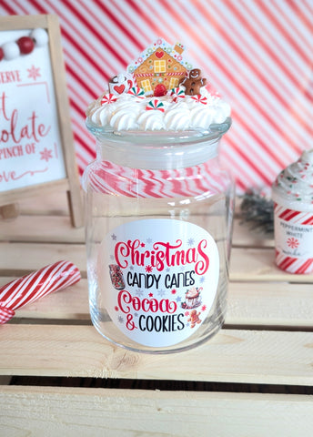 Gingerbread Hot Cocoa, Candy Canes, and Cookies Candy Jar