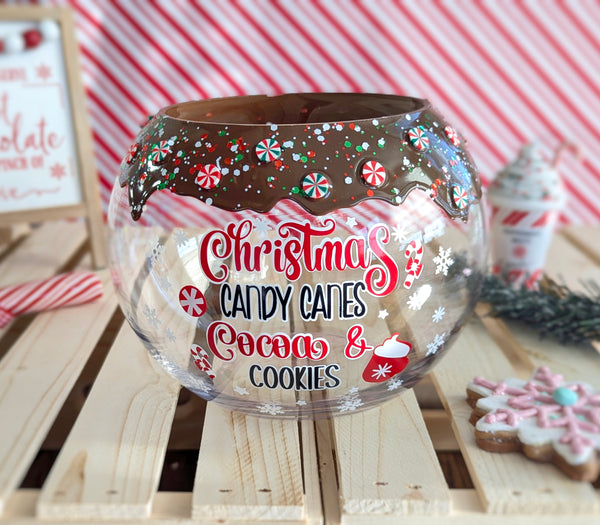 Christmas, Candy Canes, Cocoa and Cookies Glass Candy Bowl