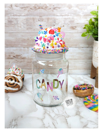 Custom order candy jar with backside design