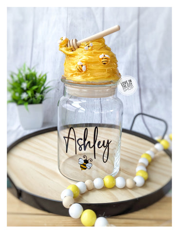 Bumblebee Candy Jar with Honeycomb Lid