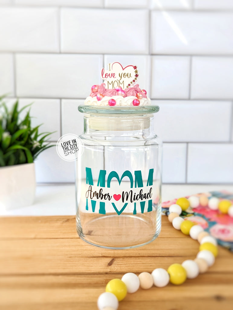 Mom with Kids Name Candy Jar