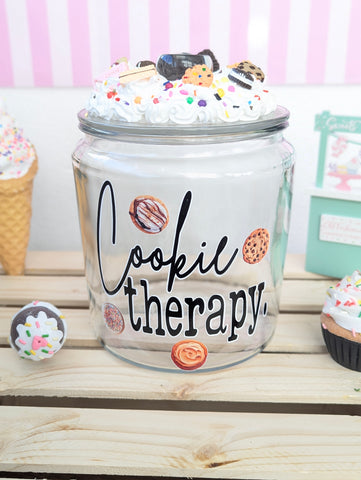 Cookie Therapy Glass Cookie Jar with Frosting Dessert Display