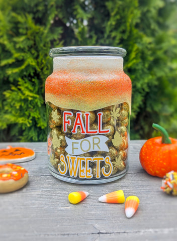 Candy Corn Candy Jar - Fall Themed Glass Candy Jar