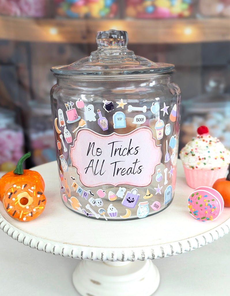 Trick or Treat Halloween Candy Jar - Pastel Halloween Candy Jar
