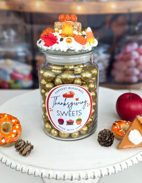 Thanksgiving Candy Jar for Fall Desserts