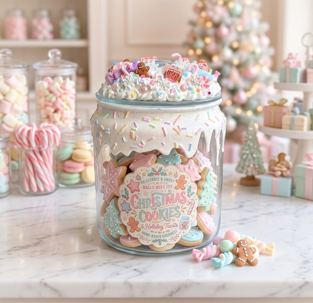 Pastel Christmas Holiday Cookie Jar