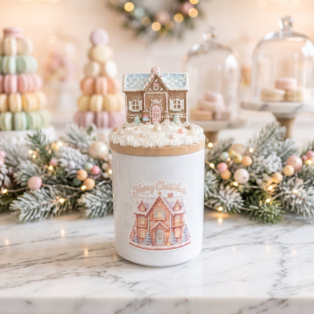 Ceramic Pastel Gingerbread House Candy Jar