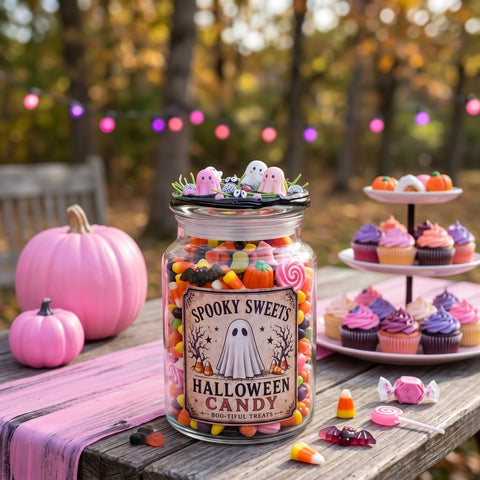 Pink Ghost Halloween Candy Jar