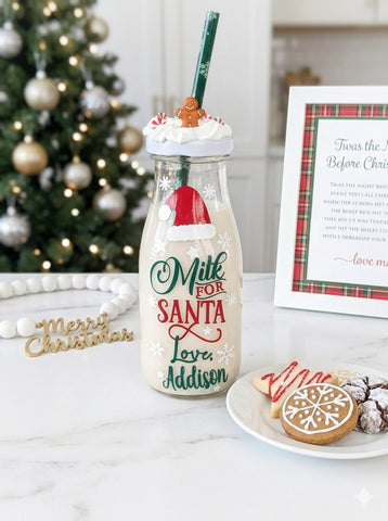 Glass Milk for Santa Milk Bottle with Frosting Lid