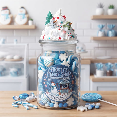 Blue Winter Snowman Candy Jar
