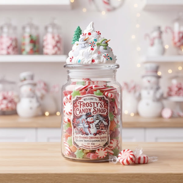 Vintage Snowman Candy Jar - Red