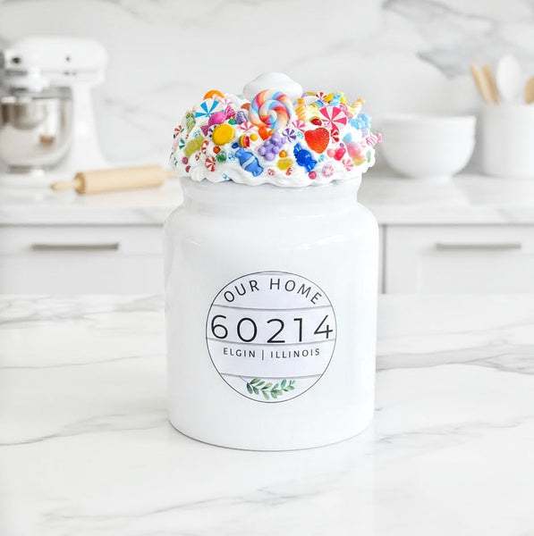 State, City, Zip Code Ceramic Candy Jar With Lid
