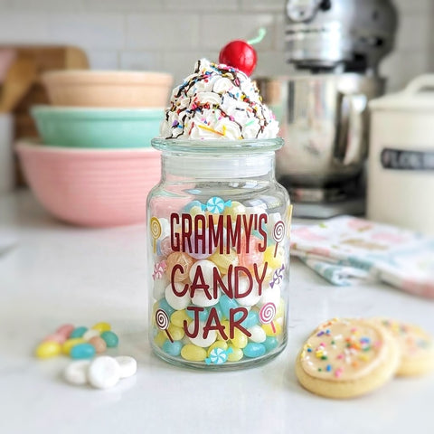 Personalized Grandma Candy Jar with a Cherry Sundae