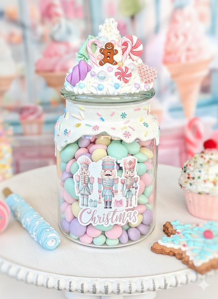 Pastel Nutcracker Christmas Candy Jar with Candy Canes
