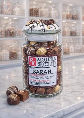 Chocolate Prescription Label Glass Candy Jar