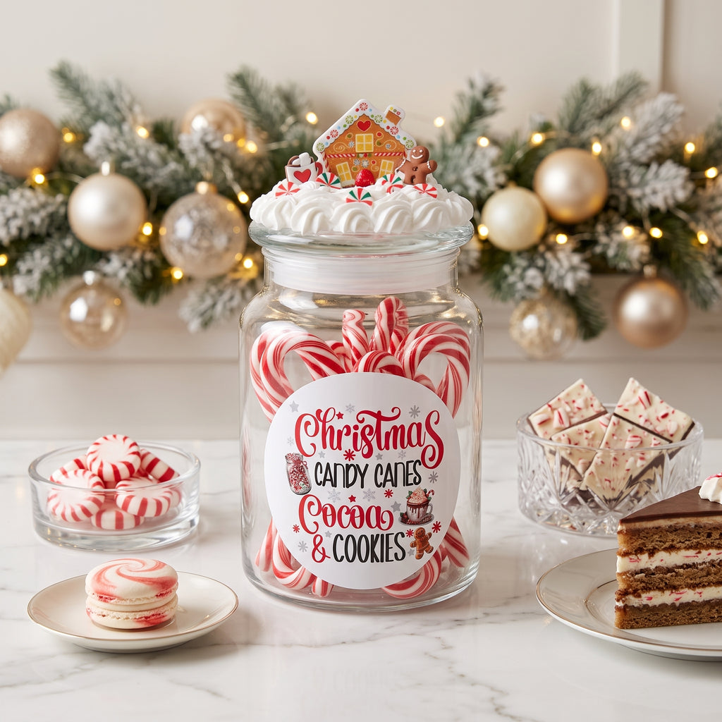 Christmas Candy Cane Gingerbread Candy Jar