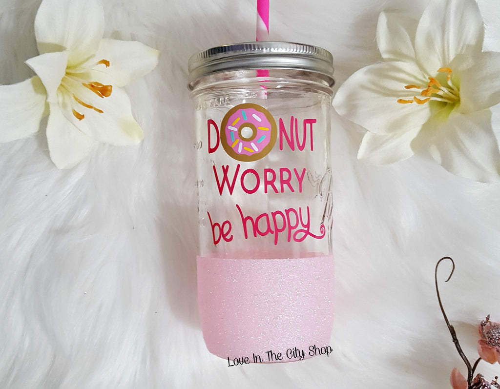 Donut Worry Be Happy Tumbler (Glass Tumbler) - love-in-the-city-shop
