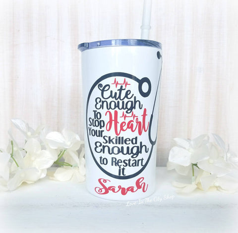 Cute Enough to Stop Your Heart Metal Tumbler (Mini Tumbler) - love-in-the-city-shop