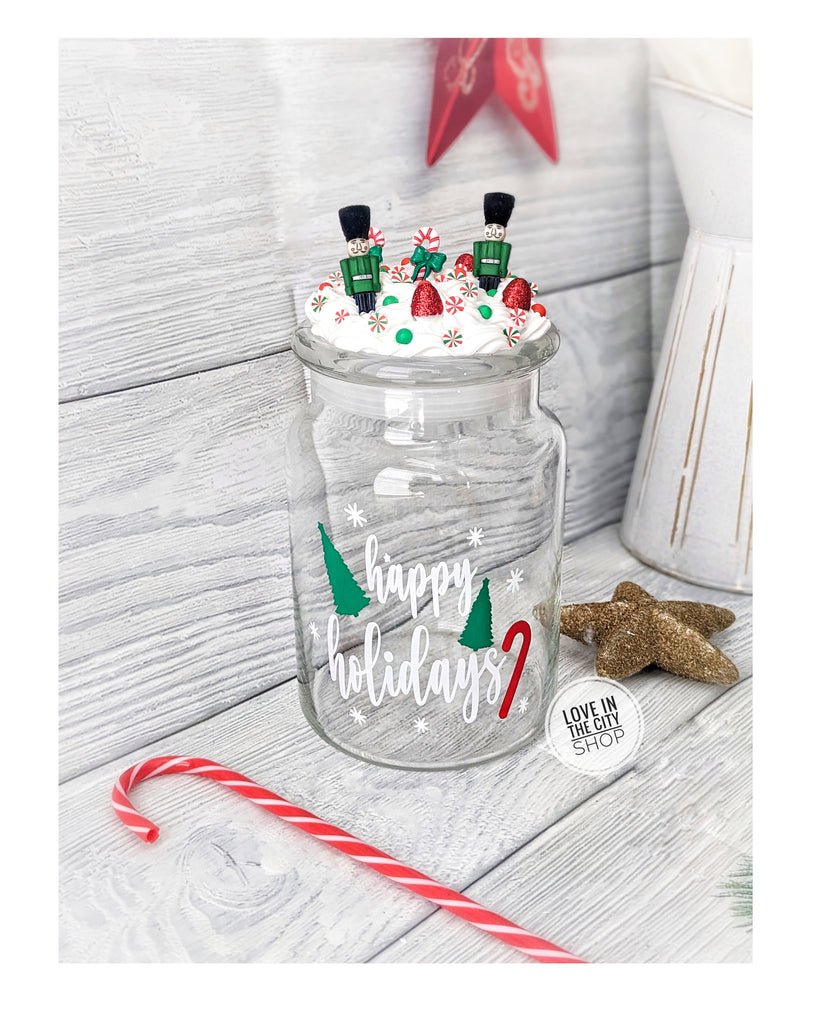Happy Holidays Nutcracker Personalized Candy Jar
